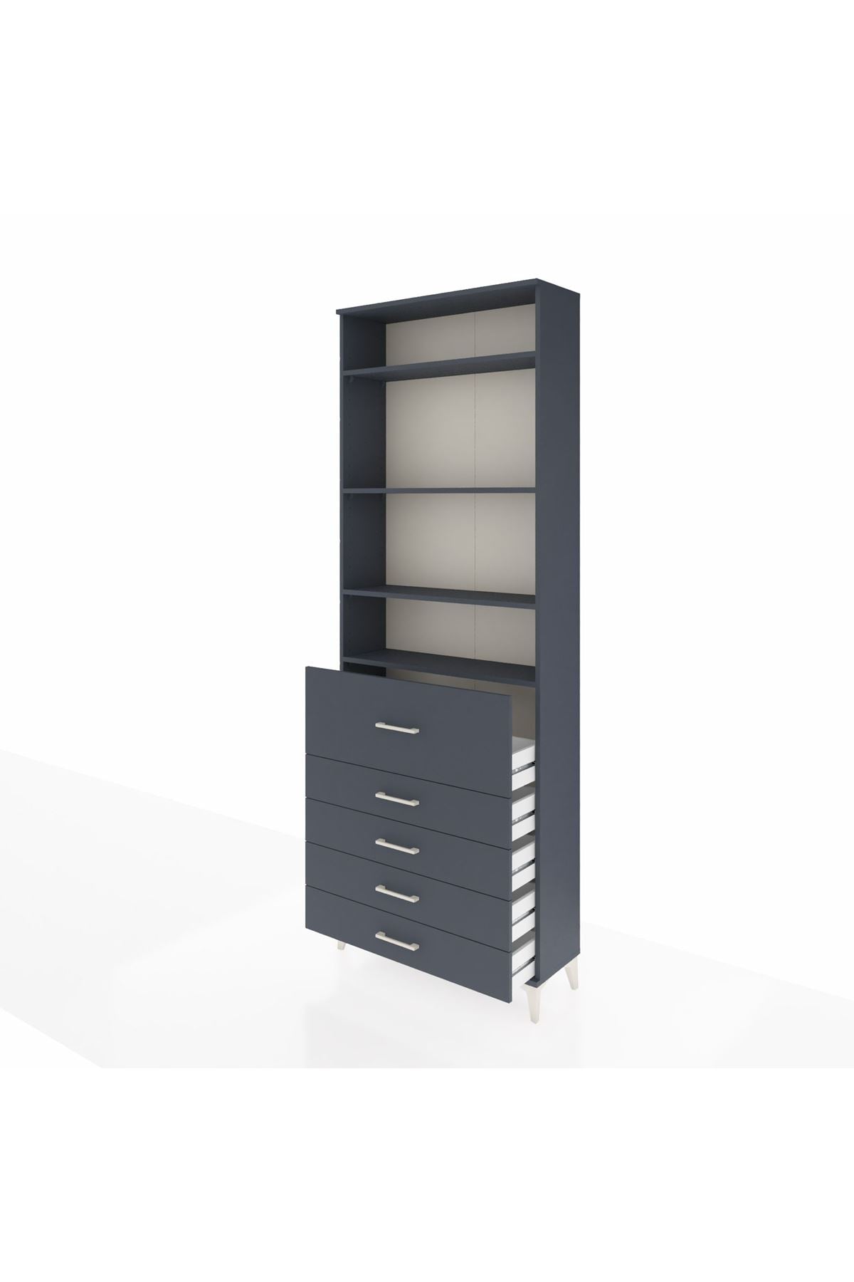 Arges Dolap 4 Raflı 5 Çekmeceli 88x30x243 Antrasit-Antrasit