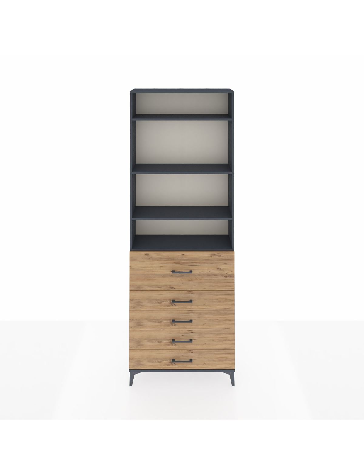 Arges Dolap 4 Raflı 5 Çekmeceli 88x30x243 Antrasit-Çam