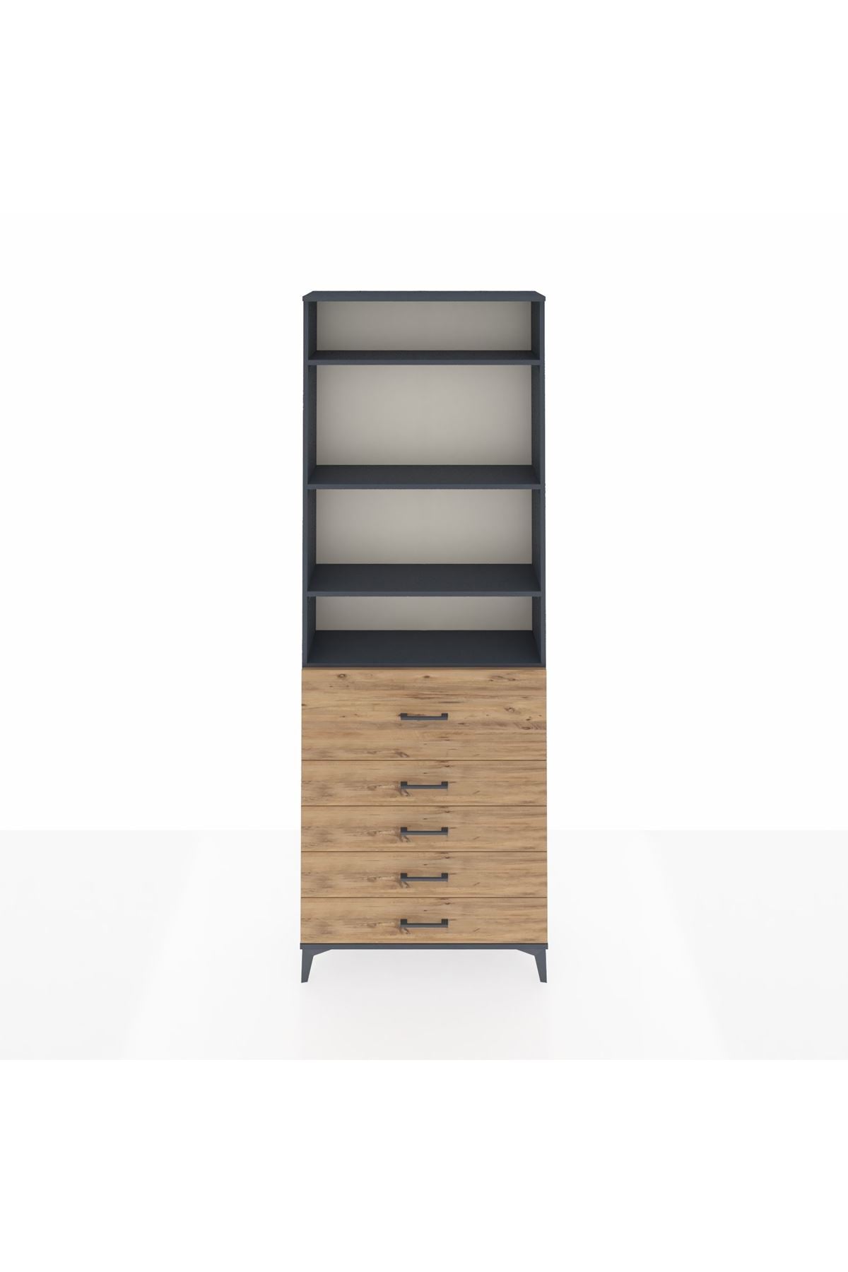 Arges Dolap 4 Raflı 5 Çekmeceli 88x30x243 Antrasit-Çam