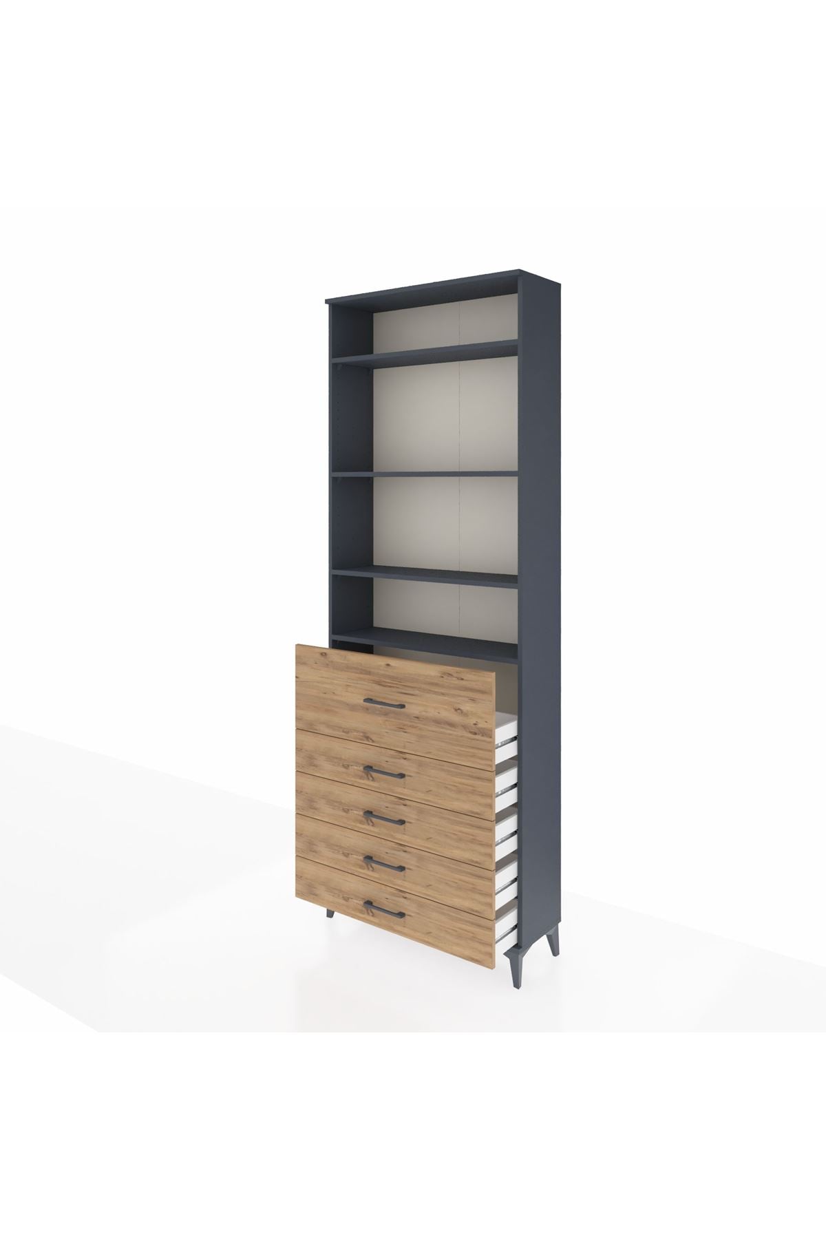 Arges Dolap 4 Raflı 5 Çekmeceli 88x30x243 Antrasit-Çam