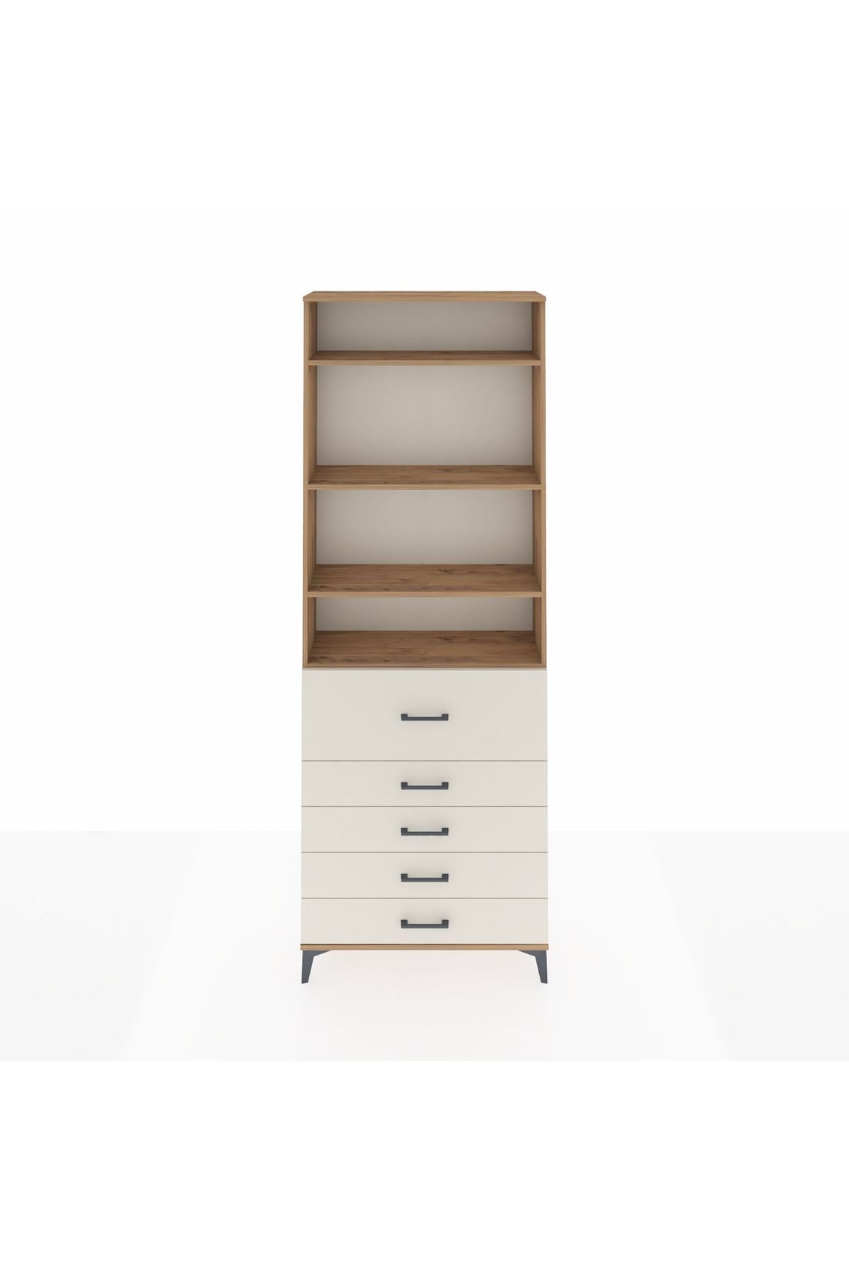 Arges Dolap 4 Raflı 5 Çekmeceli 88x30x243 Çam-Aytaşı