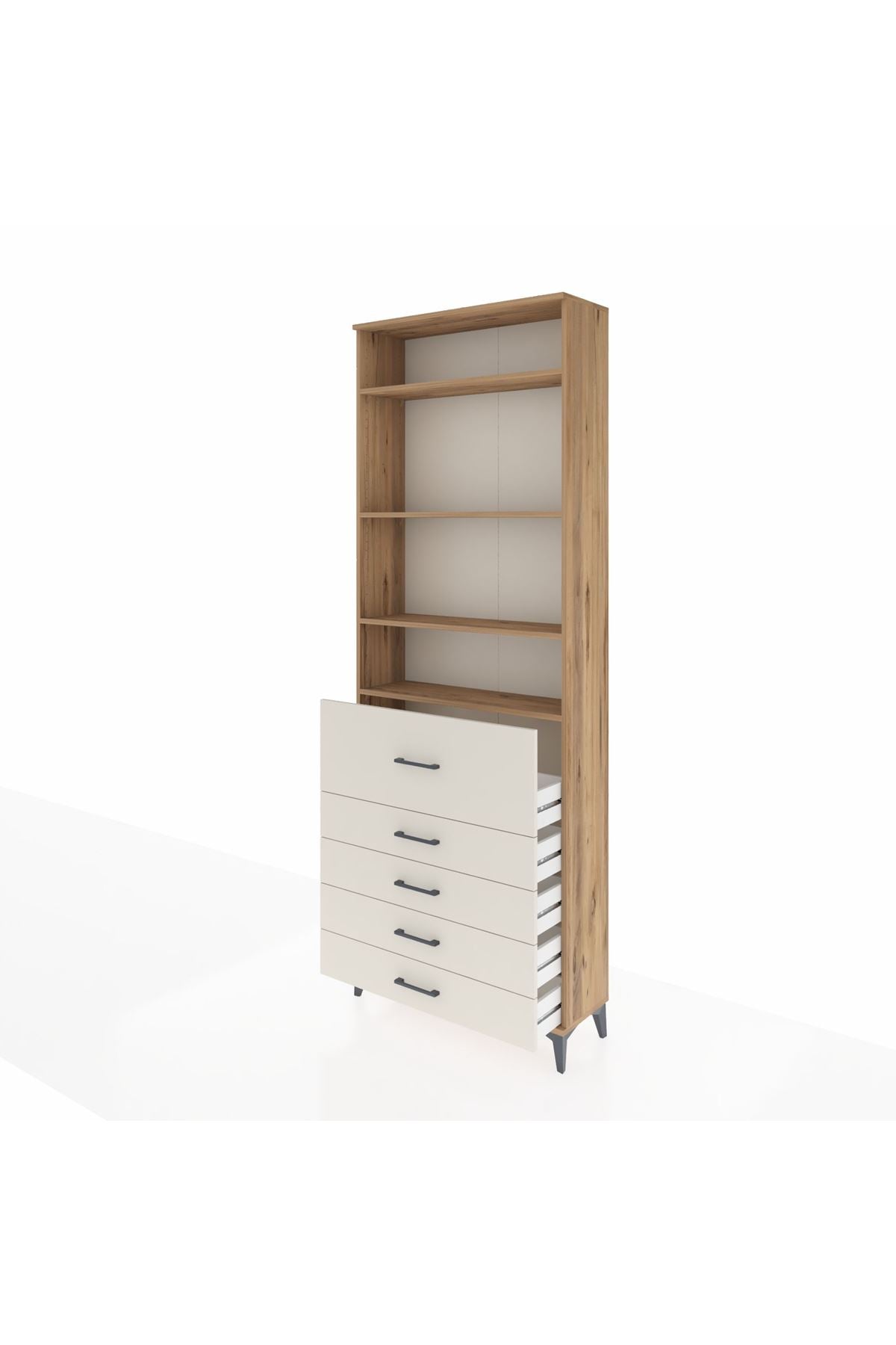 Arges Dolap 4 Raflı 5 Çekmeceli 88x30x243 Çam-Aytaşı