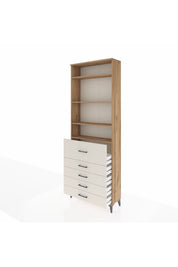 Arges Dolap 4 Raflı 5 Çekmeceli 88x30x243 Çam-Aytaşı