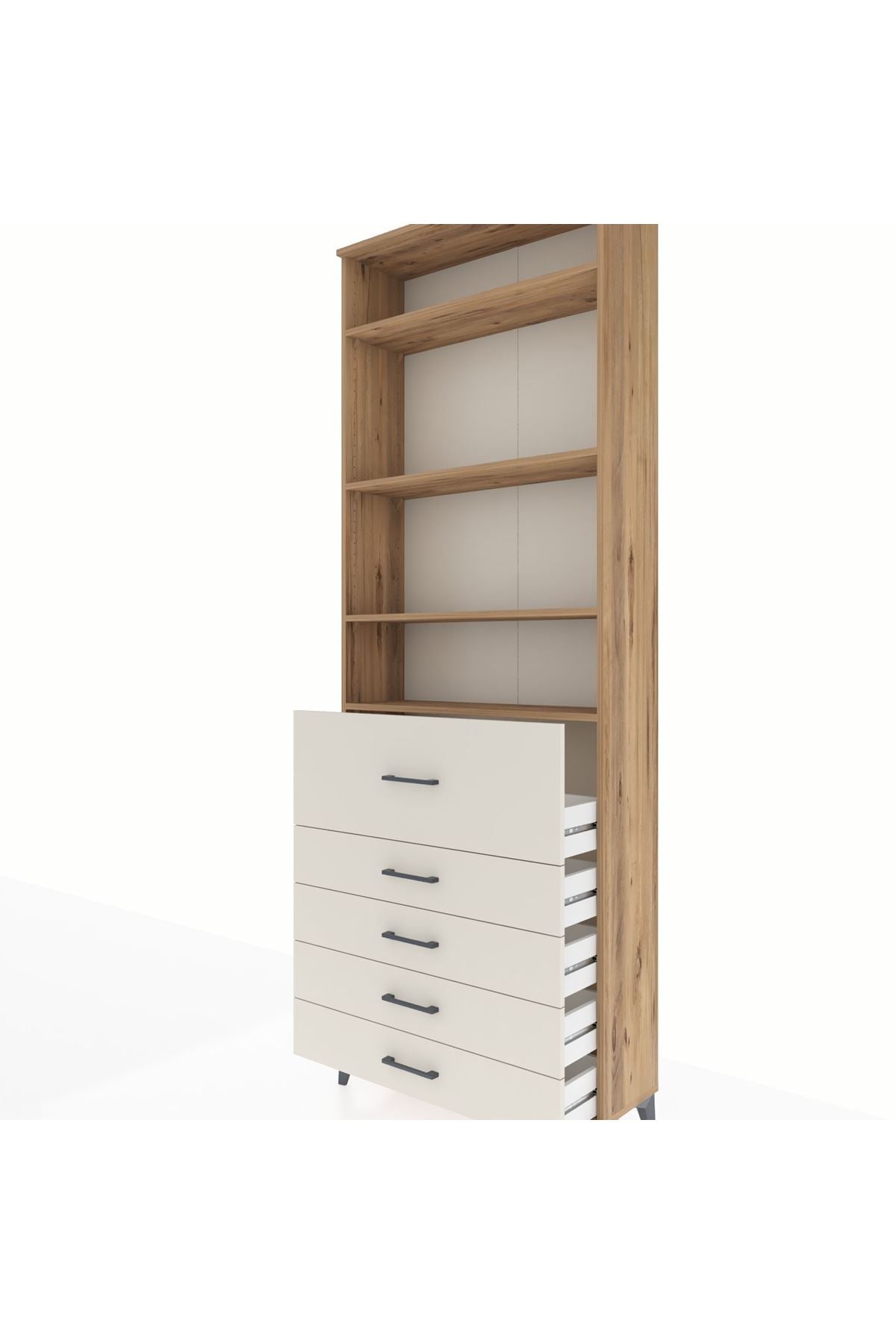 Arges Dolap 4 Raflı 5 Çekmeceli 88x30x243 Çam-Aytaşı