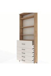Arges Dolap 4 Raflı 5 Çekmeceli 88x30x243 Çam-Aytaşı