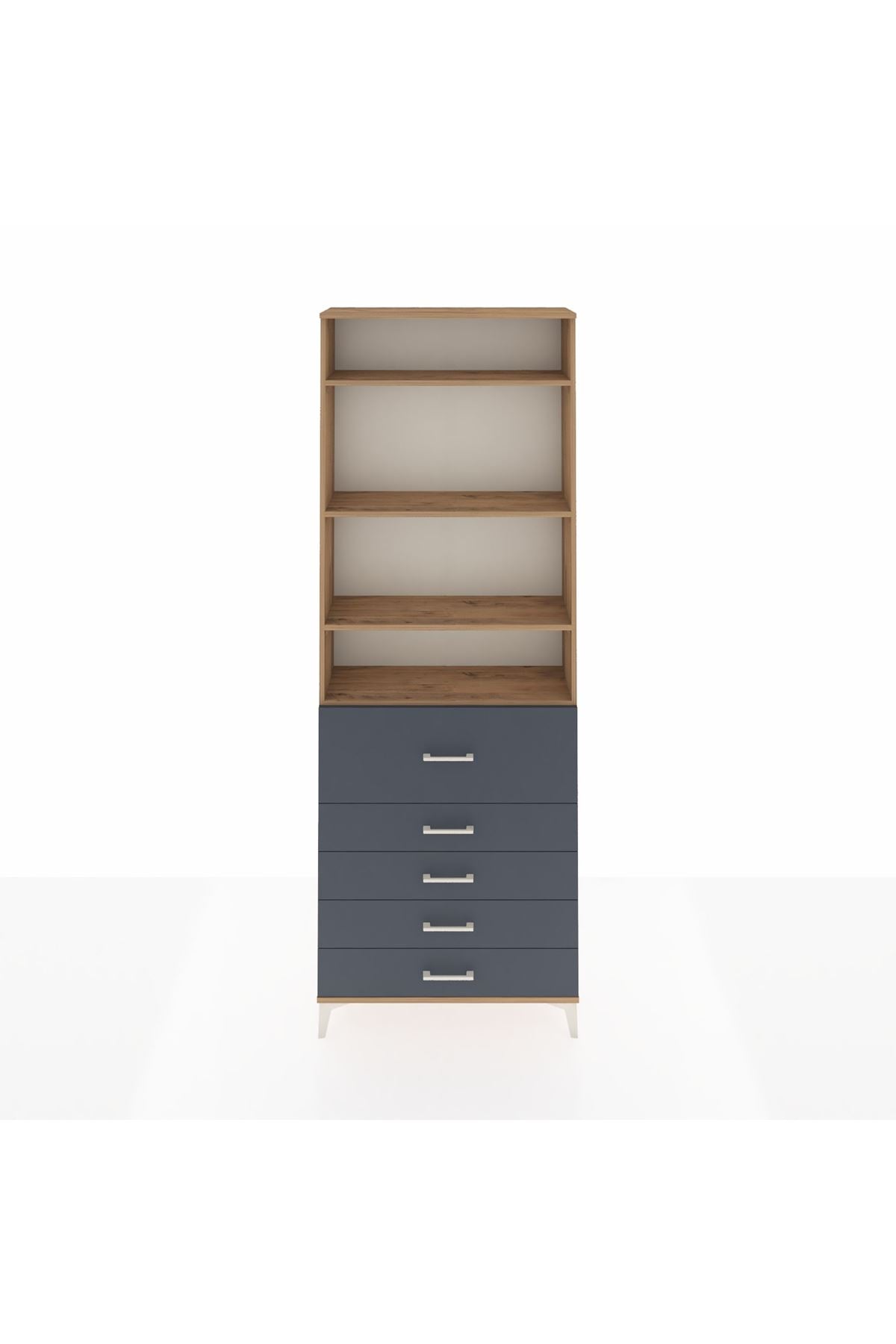 Arges Dolap 4 Raflı 5 Çekmeceli 88x30x243 Çam-Antrasit