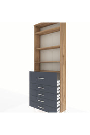 Arges Dolap 4 Raflı 5 Çekmeceli 88x30x243 Çam-Antrasit