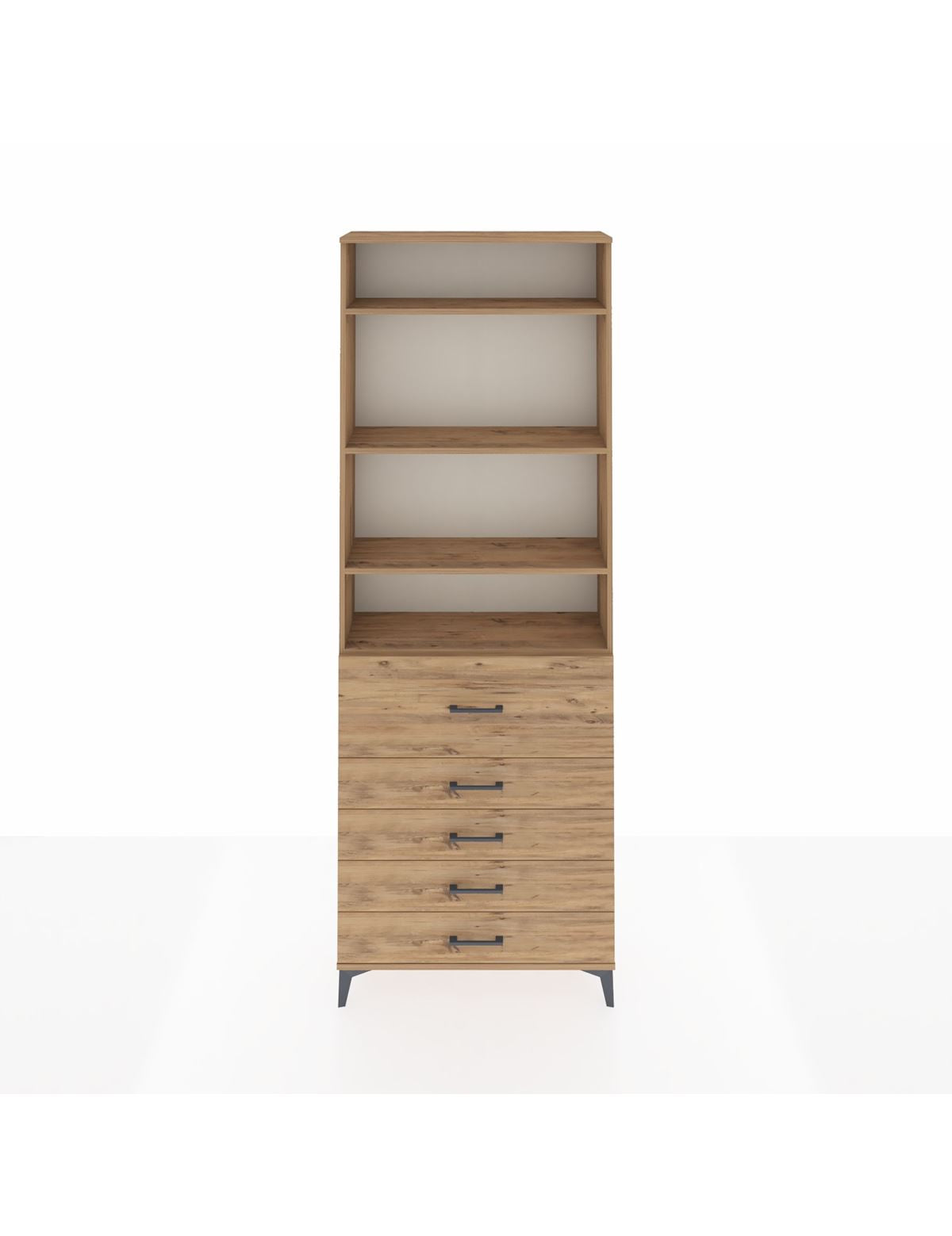 Arges Dolap 4 Raflı 5 Çekmeceli 88x30x243 Çam-Çam