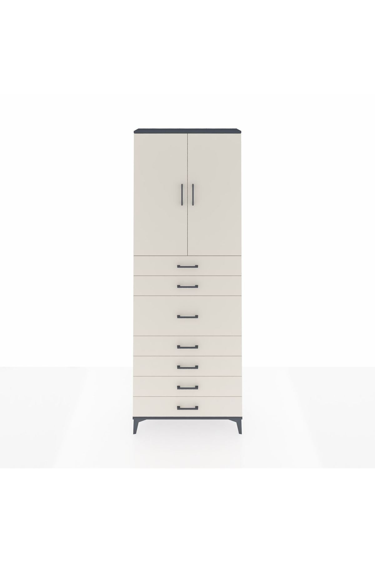 Arges Dolap 3 Raflı 7 Çekmeceli 2 Kapaklı 88x30x243 Antrasit-Aytaşı