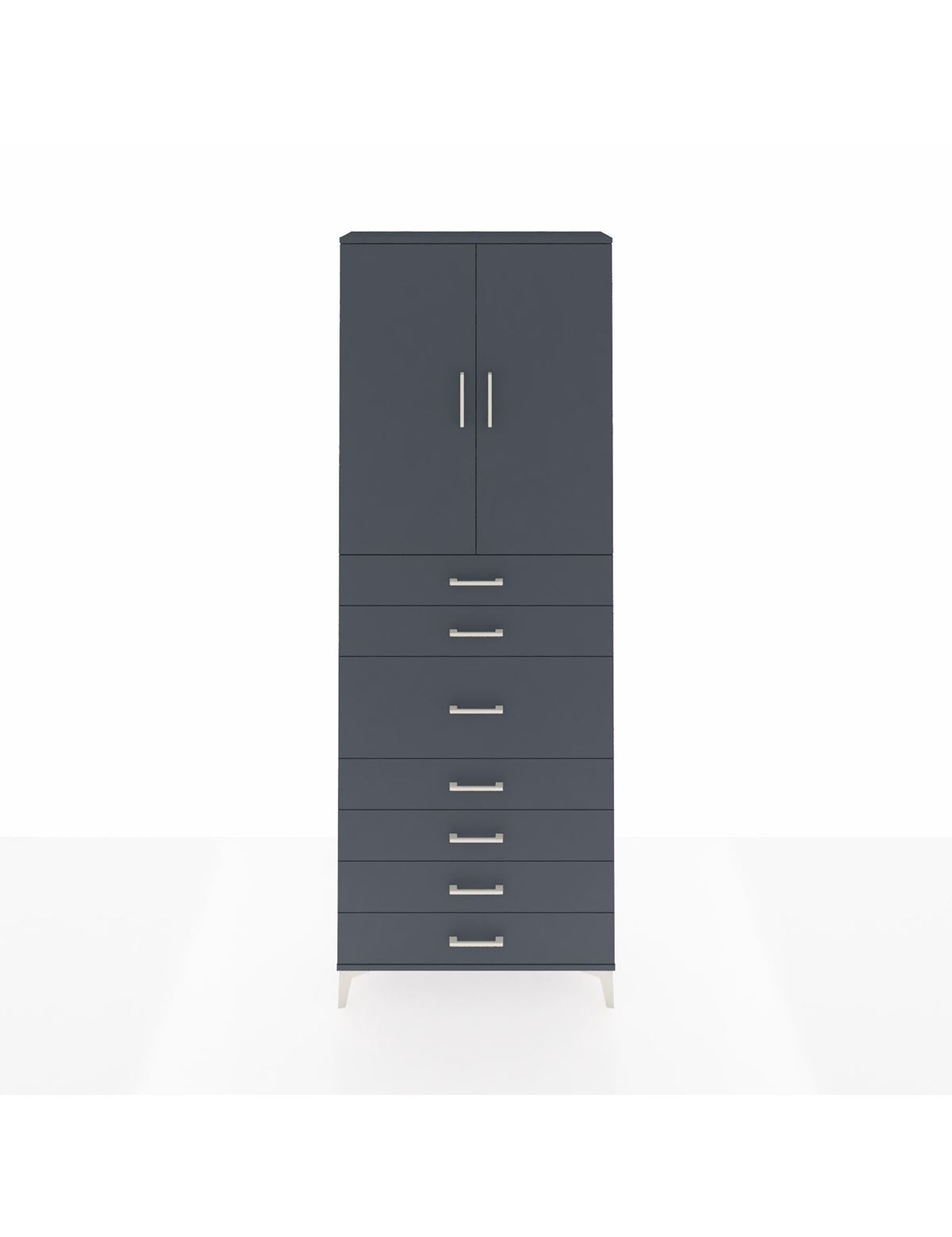 Arges Dolap 3 Raflı 7 Çekmeceli 2 Kapaklı 88x30x243 Antrasit-Antrasit