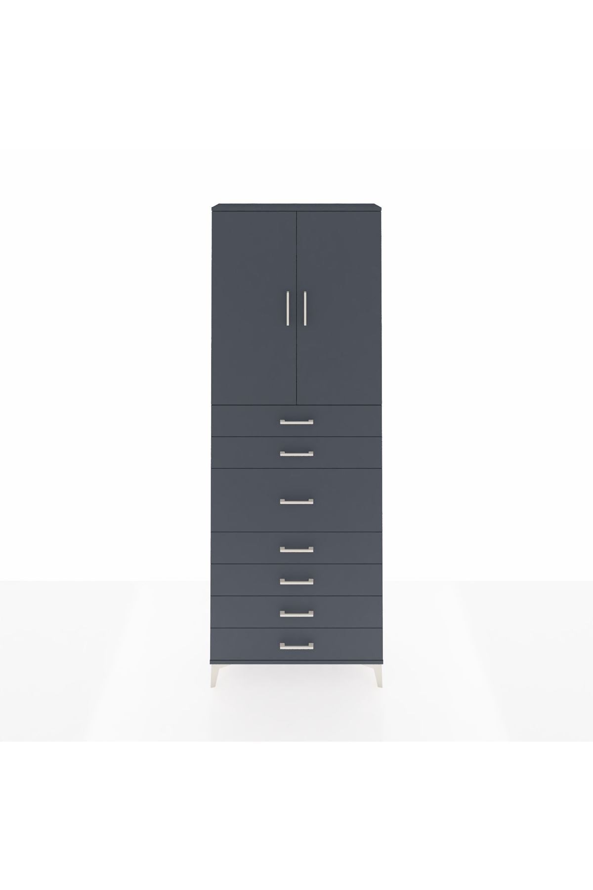 Arges Dolap 3 Raflı 7 Çekmeceli 2 Kapaklı 88x30x243 Antrasit-Antrasit