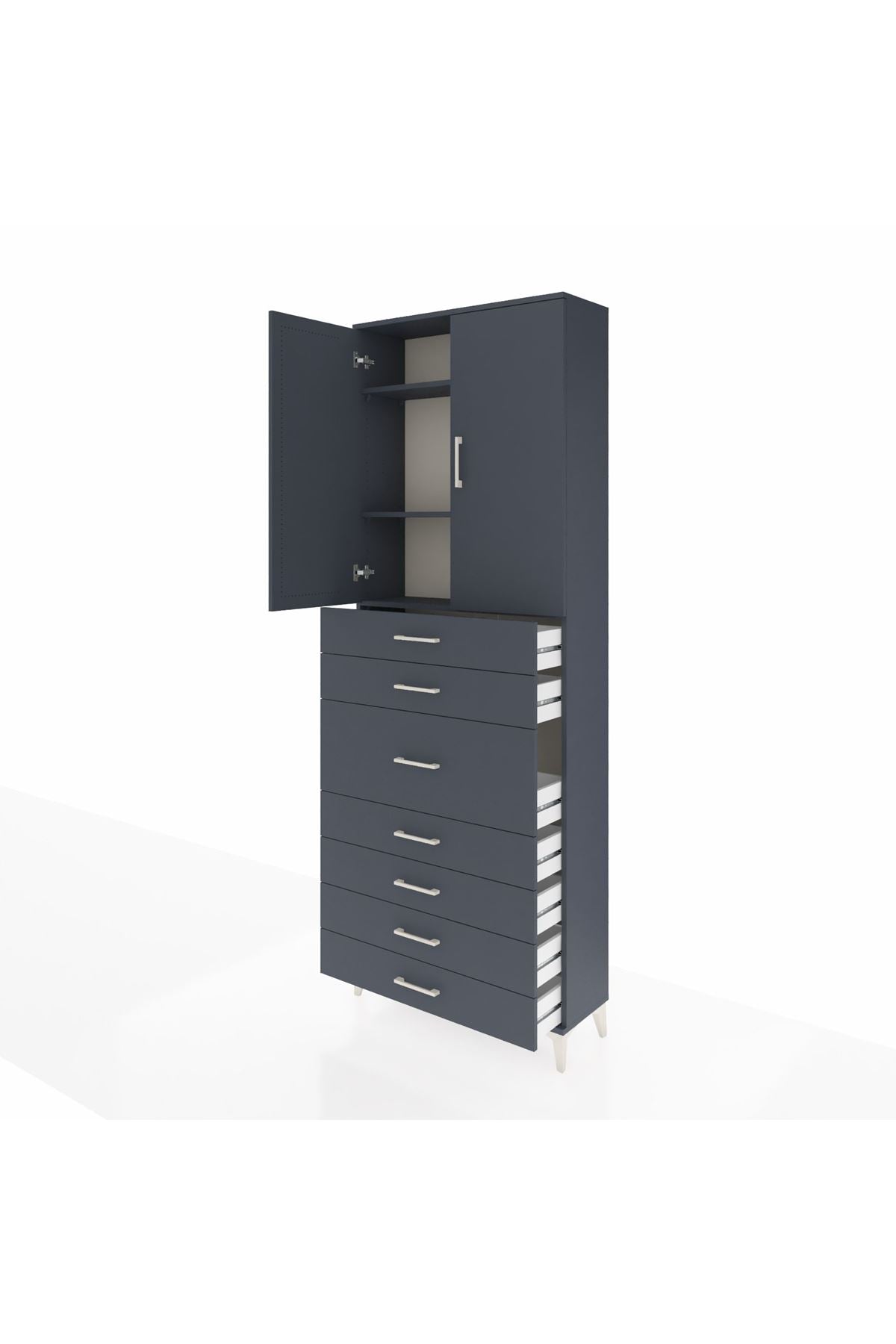 Arges Dolap 3 Raflı 7 Çekmeceli 2 Kapaklı 88x30x243 Antrasit-Antrasit