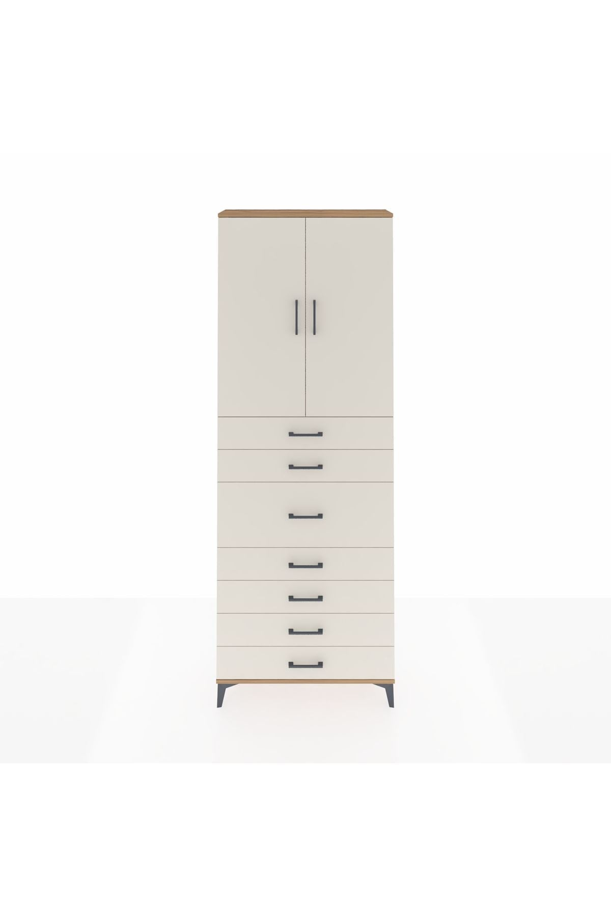 Arges Dolap 3 Raflı 7 Çekmeceli 2 Kapaklı 88x30x243 Çam-Aytaşı