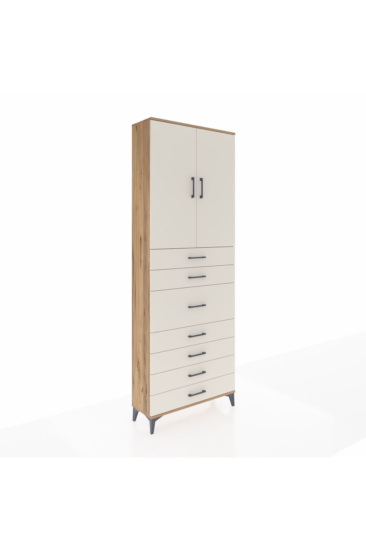 Arges Dolap 3 Raflı 7 Çekmeceli 2 Kapaklı 88x30x243 Çam-Aytaşı