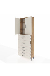Arges Dolap 3 Raflı 7 Çekmeceli 2 Kapaklı 88x30x243 Çam-Aytaşı