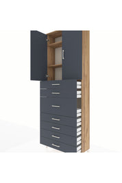 Arges Dolap 3 Raflı 7 Çekmeceli 2 Kapaklı 88x30x243 Çam-Antrasit