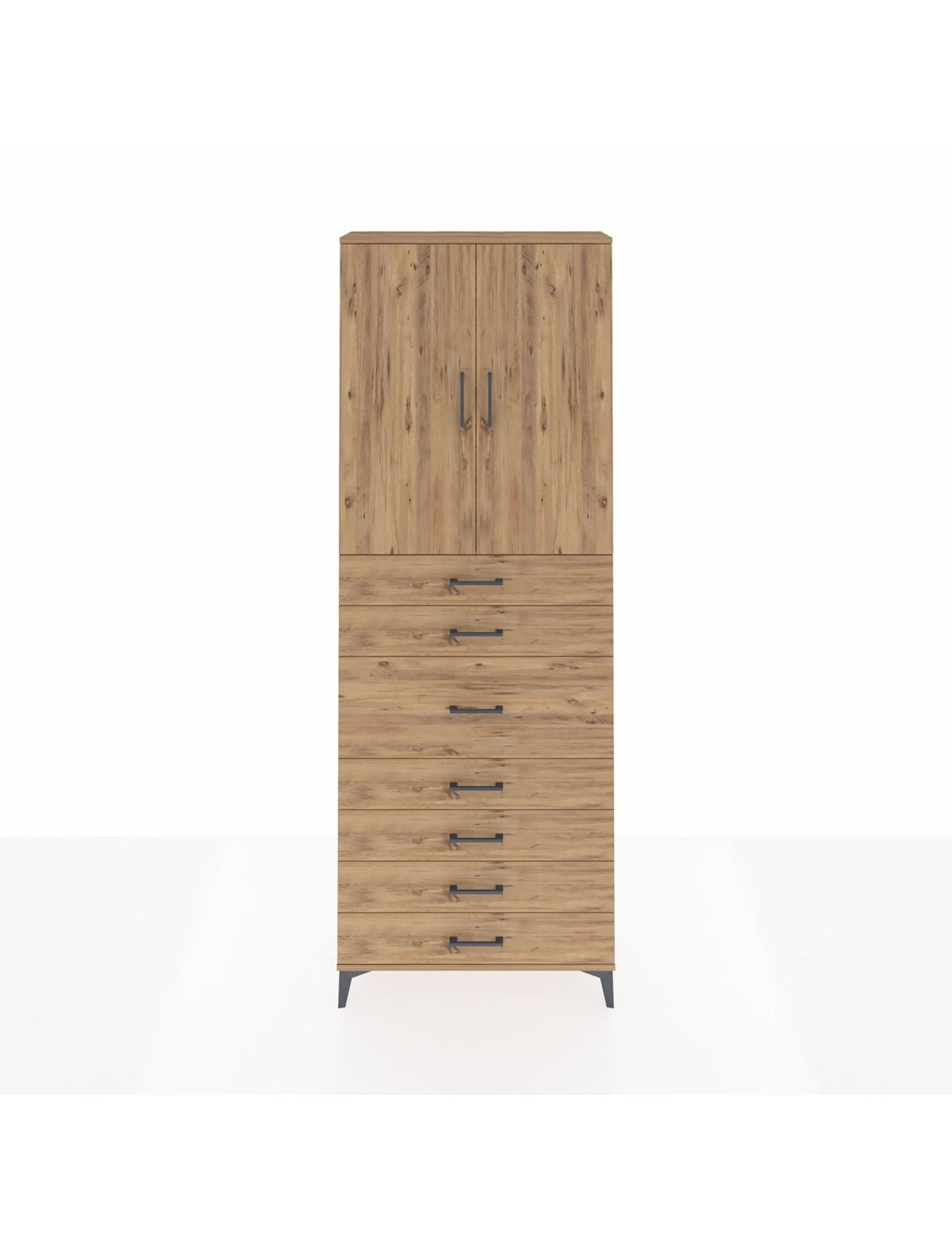 Arges Dolap 3 Raflı 7 Çekmeceli 2 Kapaklı 88x30x243 Çam-Çam