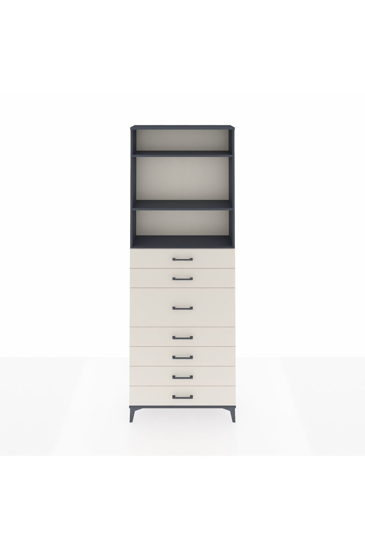 Arges Dolap 3 Raflı 7 Çekmeceli 88x30x243 Antrasit-Aytaşı