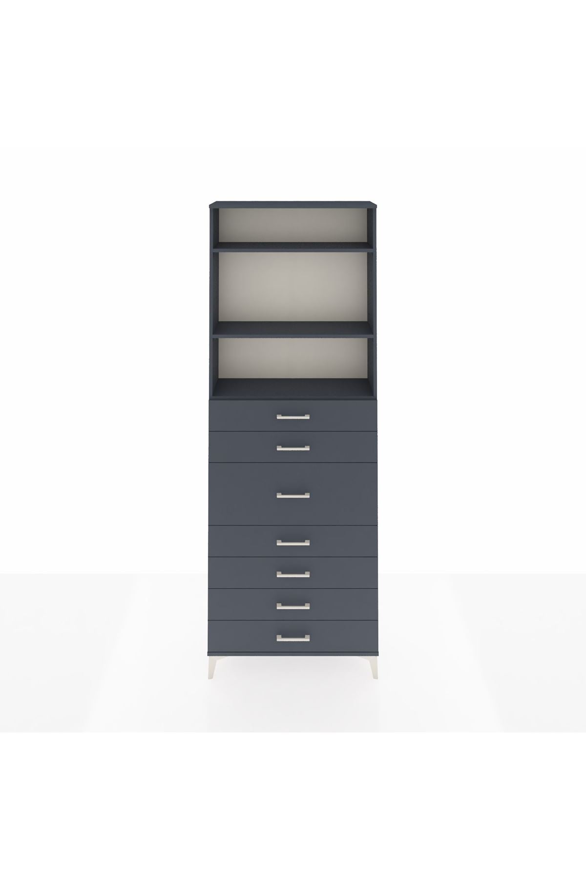 Arges Dolap 3 Raflı 7 Çekmeceli 88x30x243 Antrasit-Antrasit