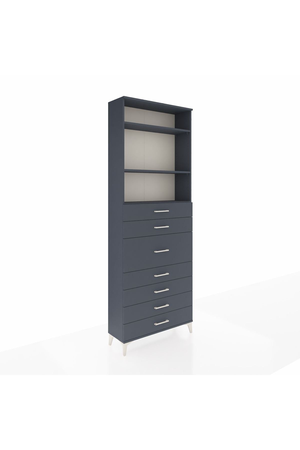 Arges Dolap 3 Raflı 7 Çekmeceli 88x30x243 Antrasit-Antrasit