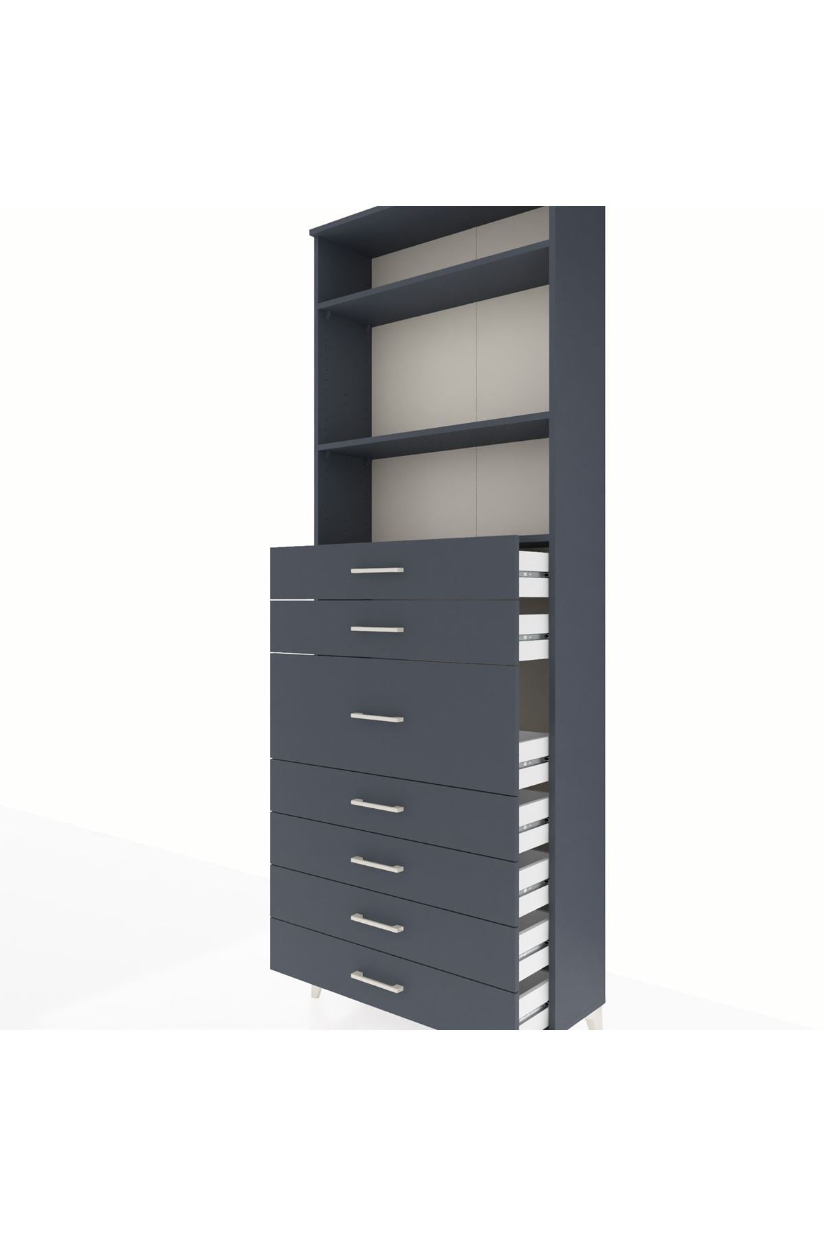 Arges Dolap 3 Raflı 7 Çekmeceli 88x30x243 Antrasit-Antrasit