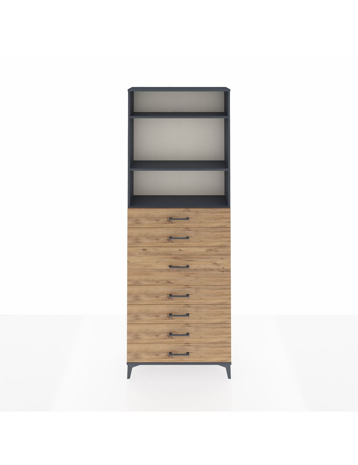 Arges Dolap 3 Raflı 7 Çekmeceli 88x30x243 Antrasit-Çam