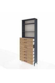 Arges Dolap 3 Raflı 7 Çekmeceli 88x30x243 Antrasit-Çam