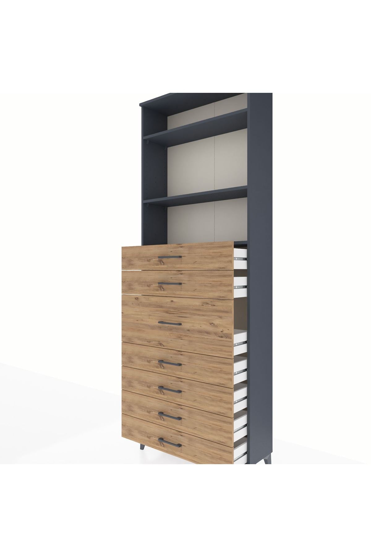 Arges Dolap 3 Raflı 7 Çekmeceli 88x30x243 Antrasit-Çam