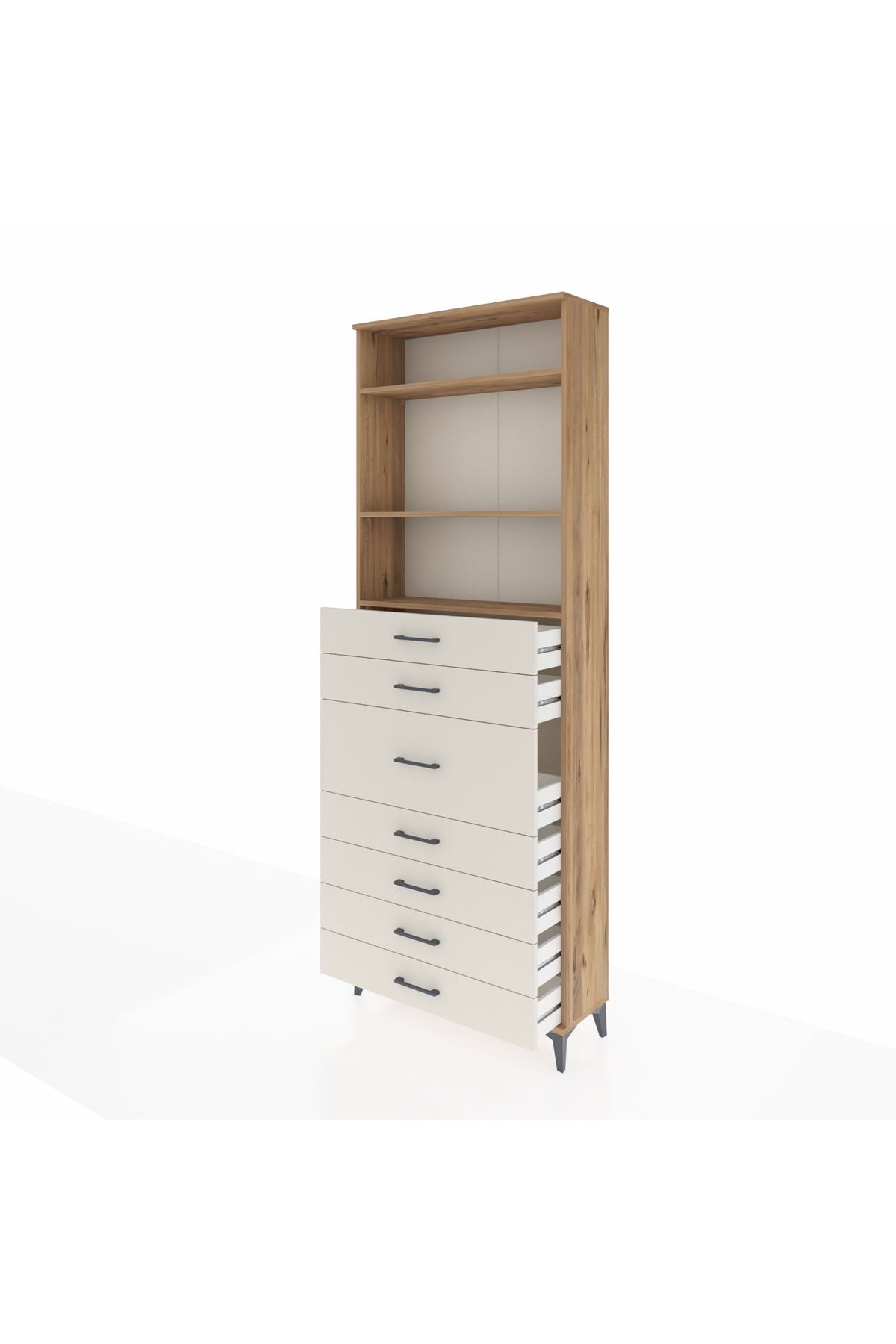 Arges Dolap 3 Raflı 7 Çekmeceli 88x30x243 Çam-Aytaşı