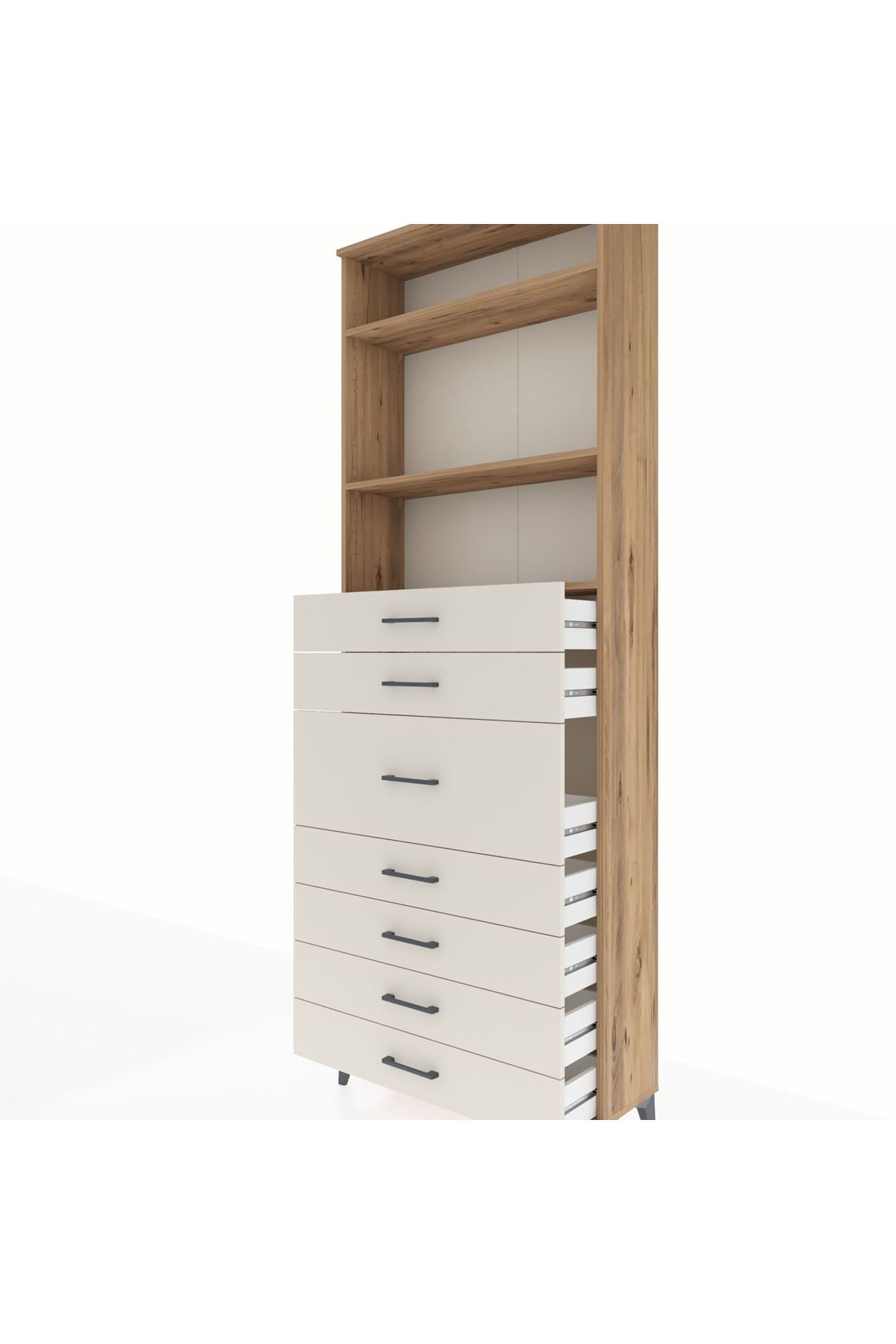 Arges Dolap 3 Raflı 7 Çekmeceli 88x30x243 Çam-Aytaşı