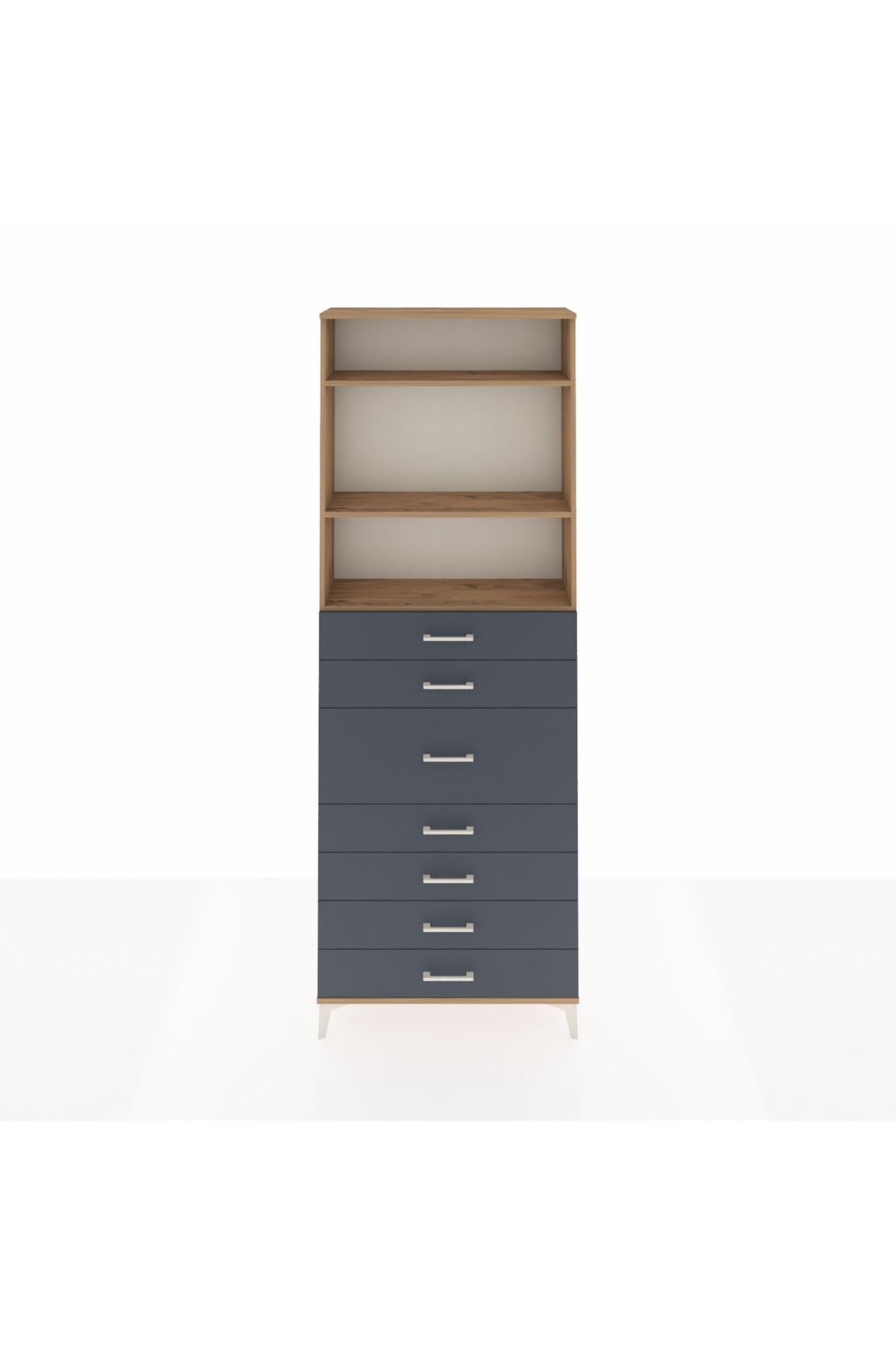 Arges Dolap 3 Raflı 7 Çekmeceli 88x30x243 Çam-Antrasit