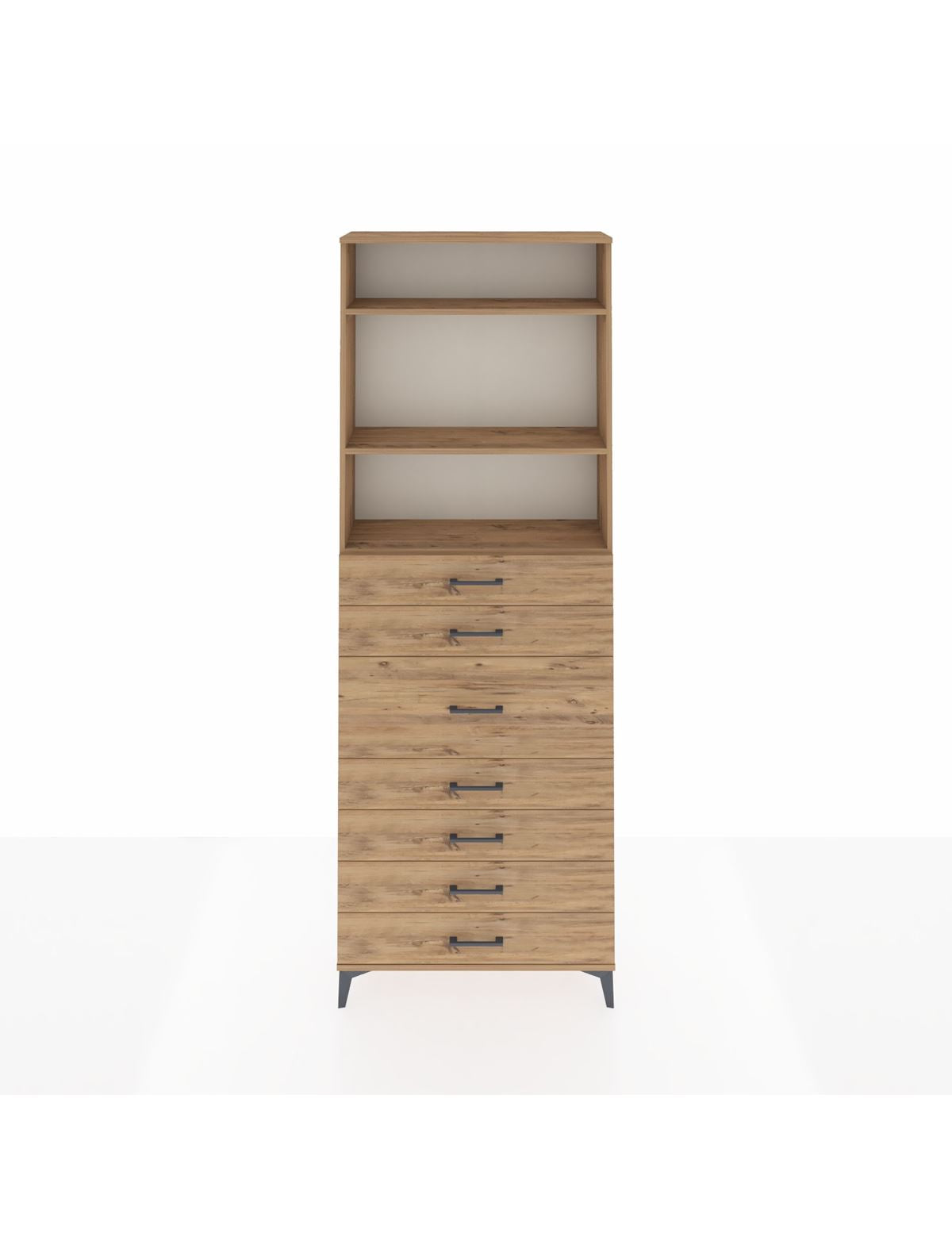 Arges Dolap 3 Raflı 7 Çekmeceli 88x30x243 Çam-Çam