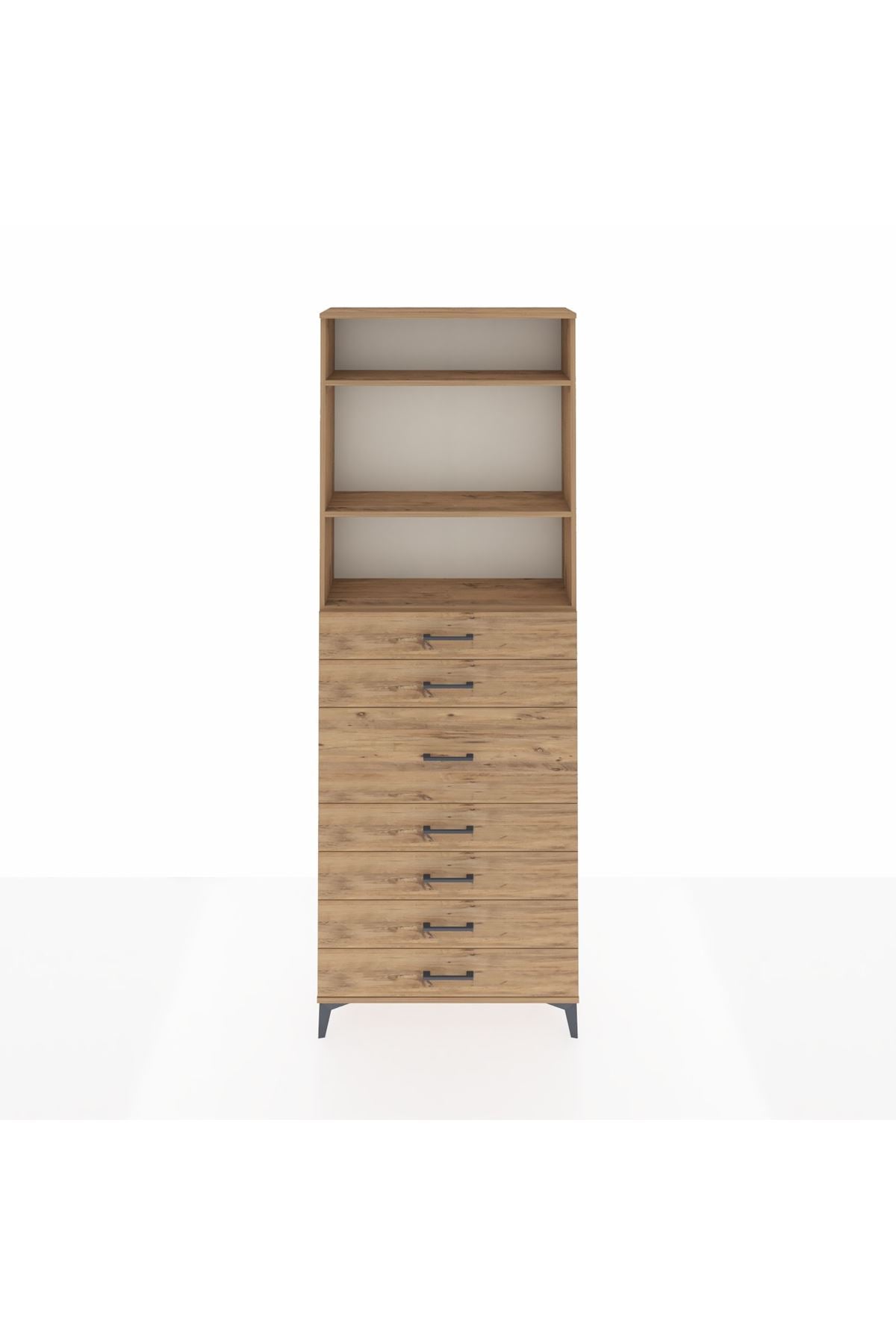 Arges Dolap 3 Raflı 7 Çekmeceli 88x30x243 Çam-Çam