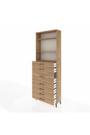 Arges Dolap 3 Raflı 7 Çekmeceli 88x30x243 Çam-Çam