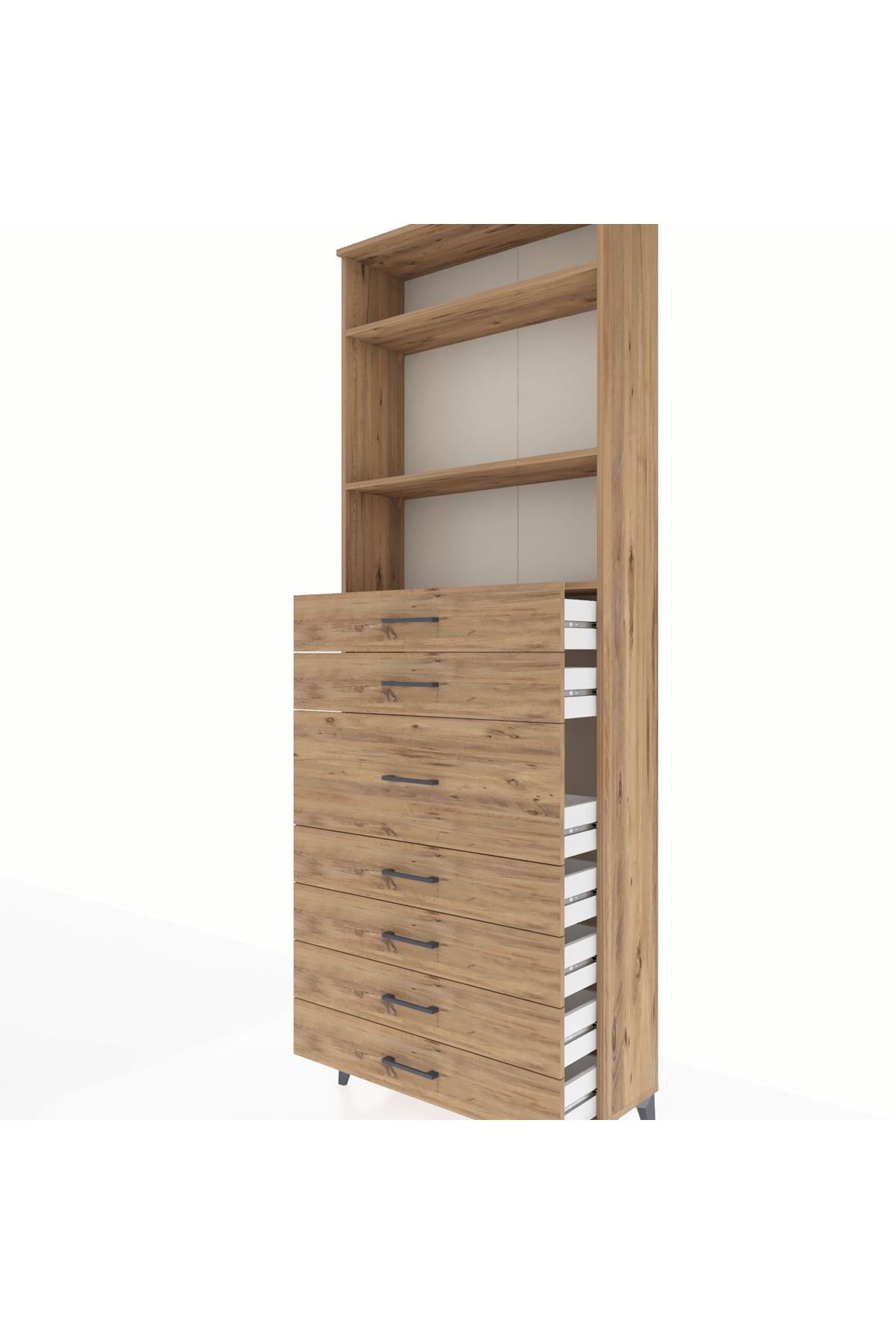 Arges Dolap 3 Raflı 7 Çekmeceli 88x30x243 Çam-Çam