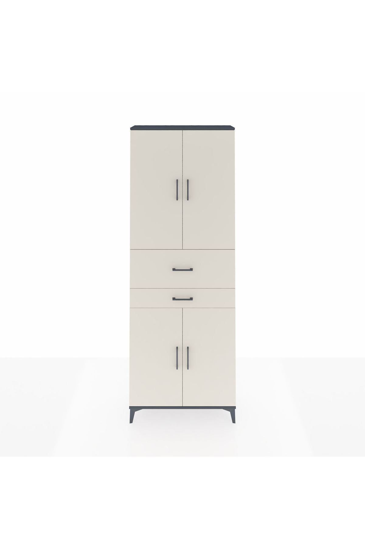 Arges Dolap 4 Raflı 2 Çekmeceli 4 Kapaklı 88x30x243 Antrasit-Aytaşı