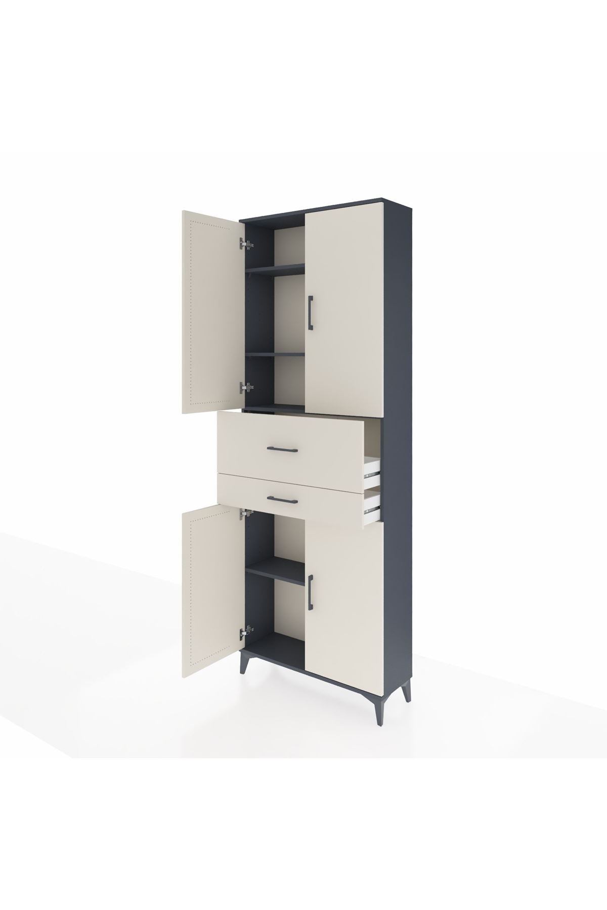 Arges Dolap 4 Raflı 2 Çekmeceli 4 Kapaklı 88x30x243 Antrasit-Aytaşı