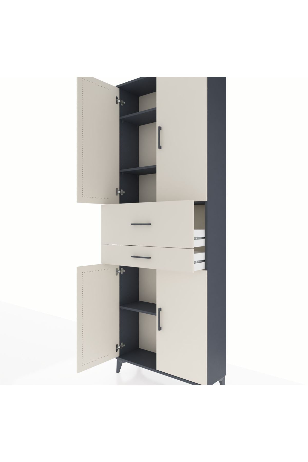 Arges Dolap 4 Raflı 2 Çekmeceli 4 Kapaklı 88x30x243 Antrasit-Aytaşı