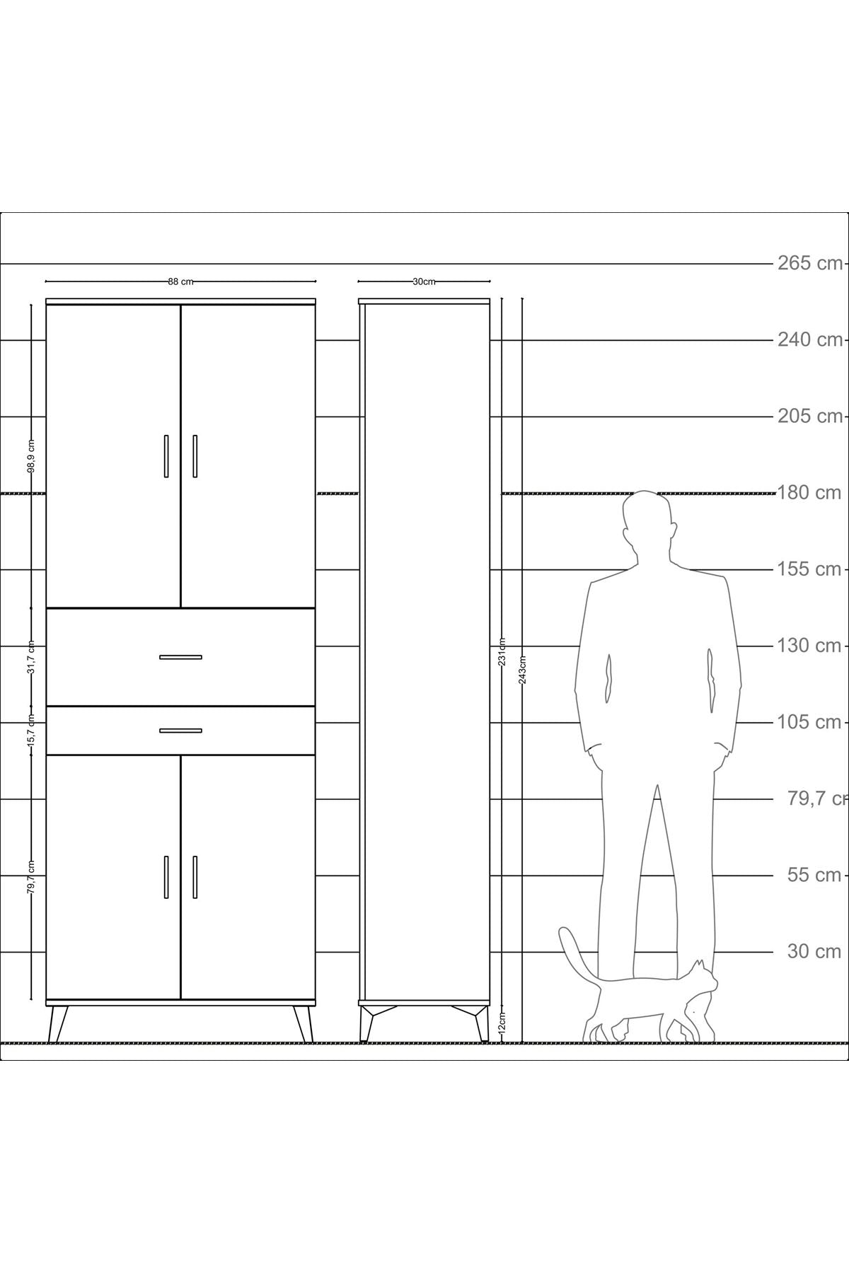 Arges Dolap 4 Raflı 2 Çekmeceli 4 Kapaklı 88x30x243 Antrasit-Aytaşı