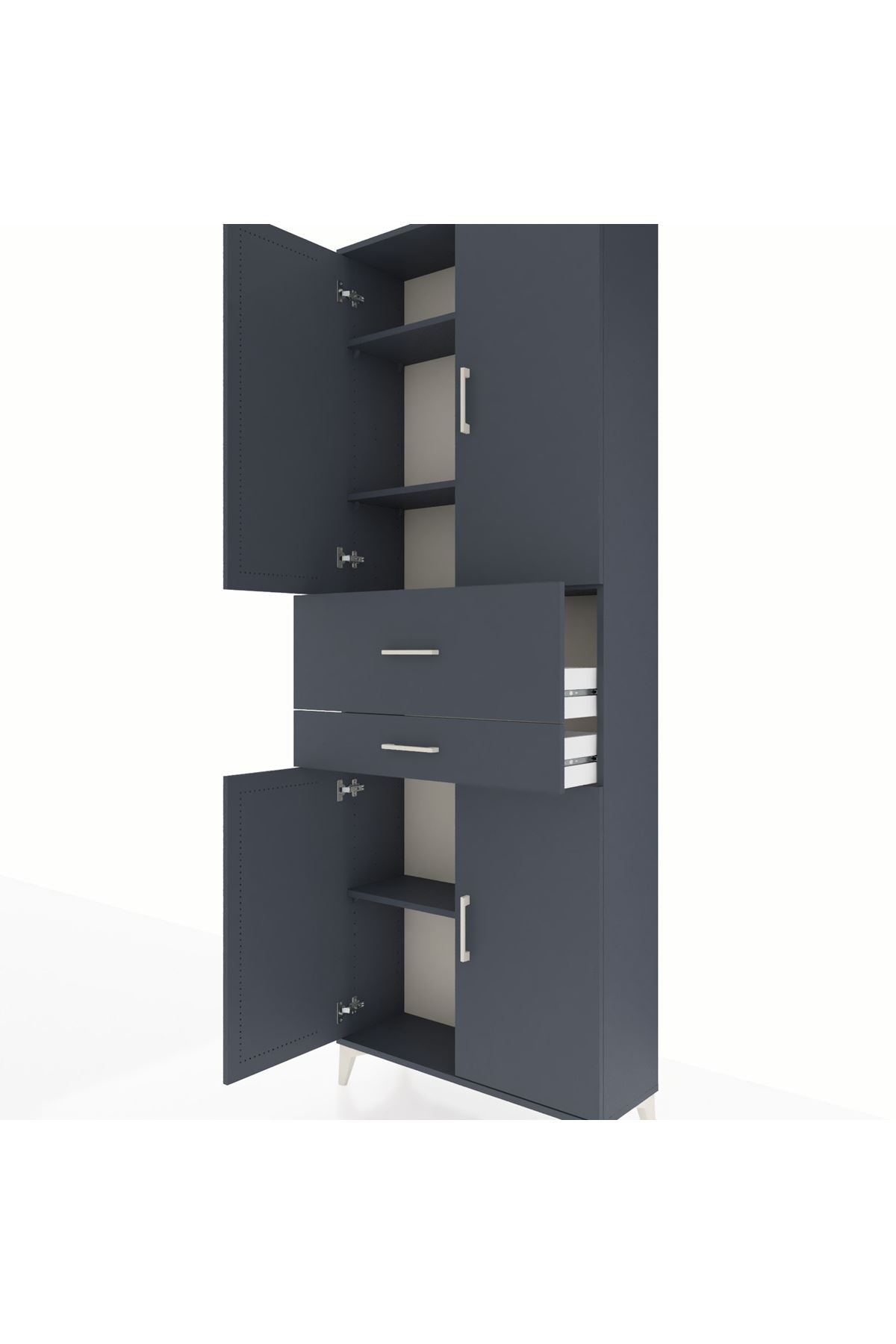 Arges Dolap 4 Raflı 2 Çekmeceli 4 Kapaklı 88x30x243 Antrasit-Antrasit