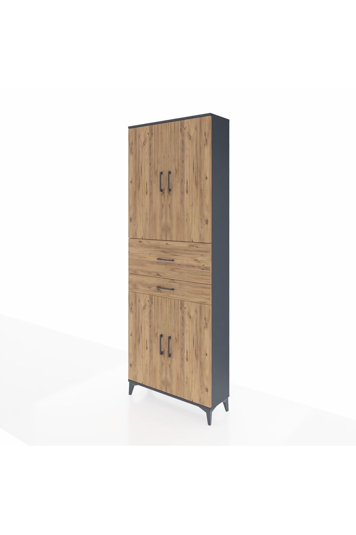 Arges Dolap 4 Raflı 2 Çekmeceli 4 Kapaklı 88x30x243 Antrasit-Çam