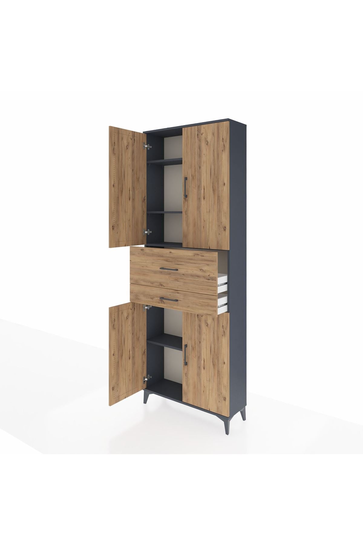 Arges Dolap 4 Raflı 2 Çekmeceli 4 Kapaklı 88x30x243 Antrasit-Çam