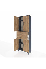 Arges Dolap 4 Raflı 2 Çekmeceli 4 Kapaklı 88x30x243 Antrasit-Çam