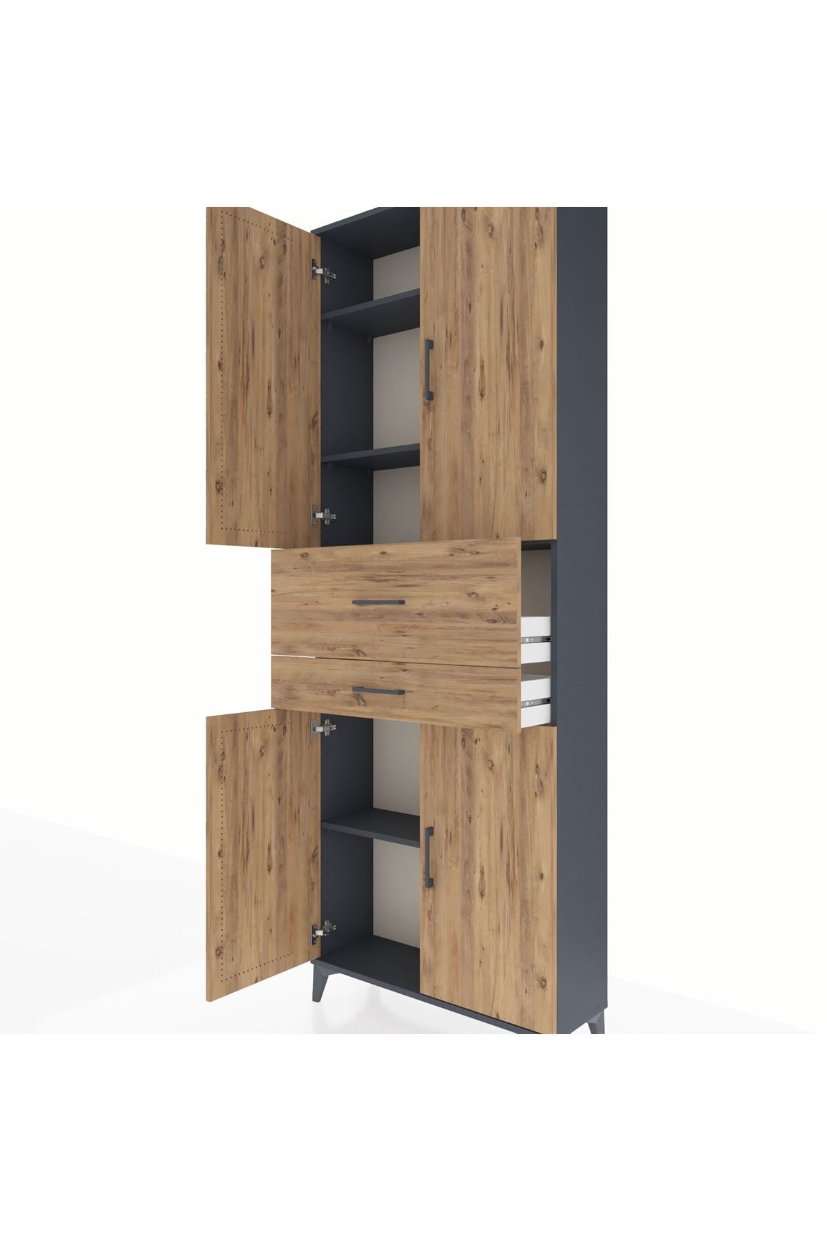 Arges Dolap 4 Raflı 2 Çekmeceli 4 Kapaklı 88x30x243 Antrasit-Çam