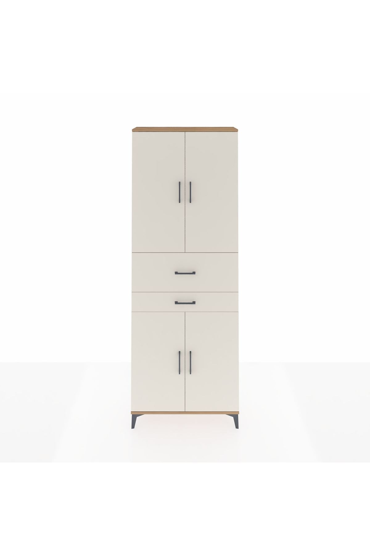 Arges Dolap 4 Raflı 2 Çekmeceli 4 Kapaklı 88x30x243 Çam-Aytaşı