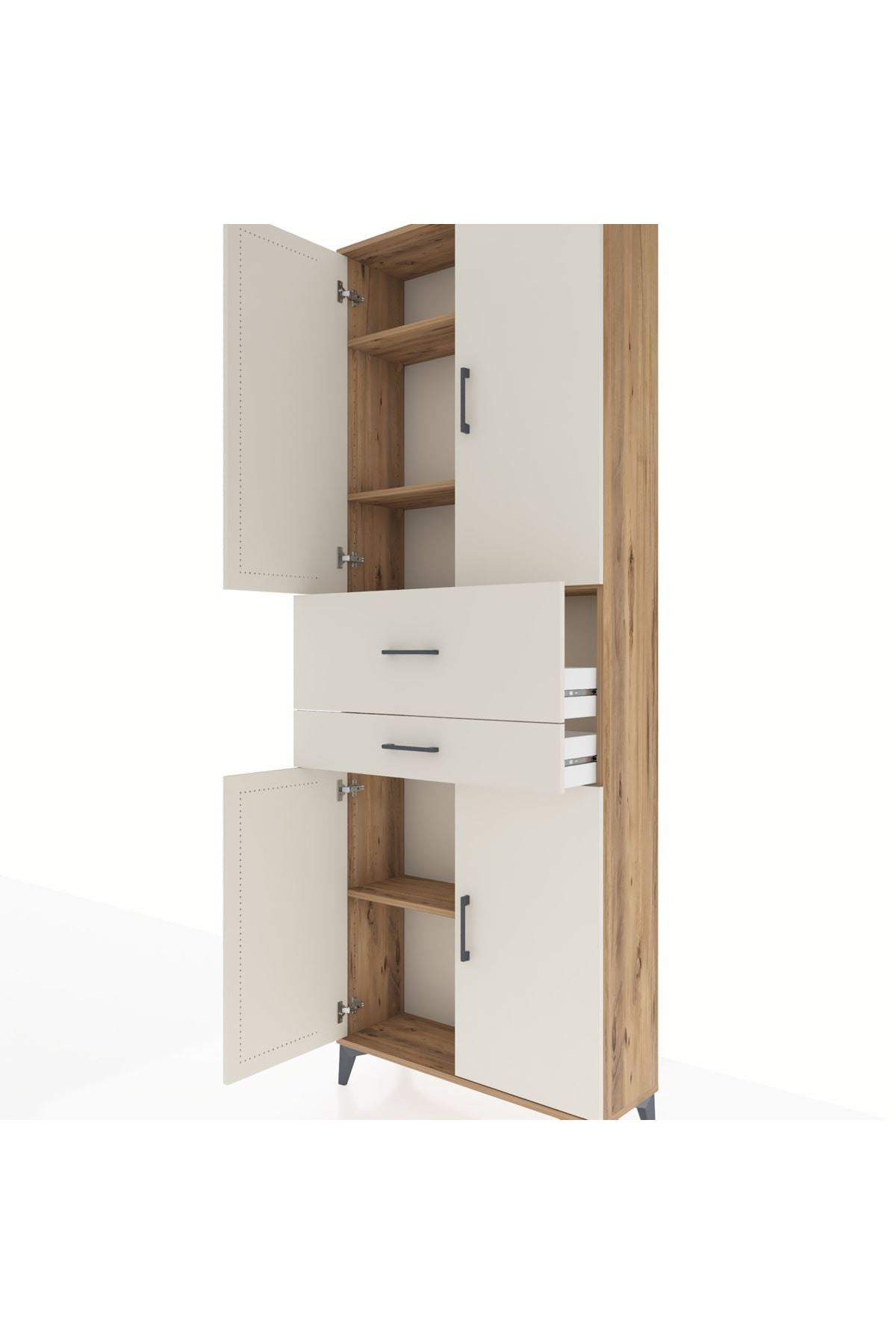 Arges Dolap 4 Raflı 2 Çekmeceli 4 Kapaklı 88x30x243 Çam-Aytaşı