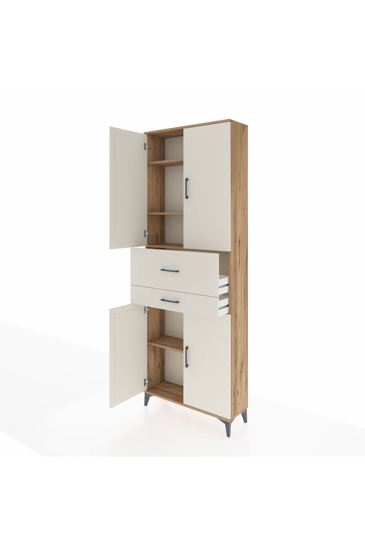 Arges Dolap 4 Raflı 2 Çekmeceli 4 Kapaklı 88x30x243 Çam-Aytaşı