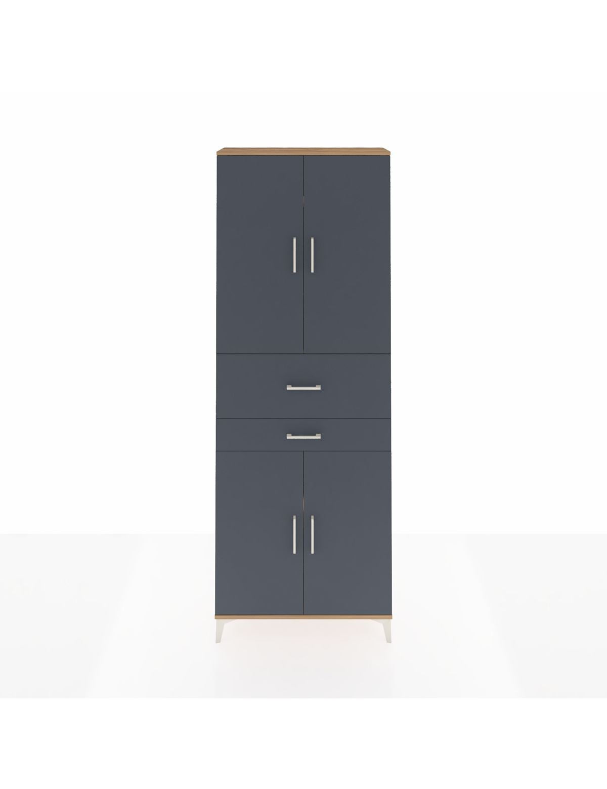 Arges Dolap 4 Raflı 2 Çekmeceli 4 Kapaklı 88x30x243 Çam-Antrasit