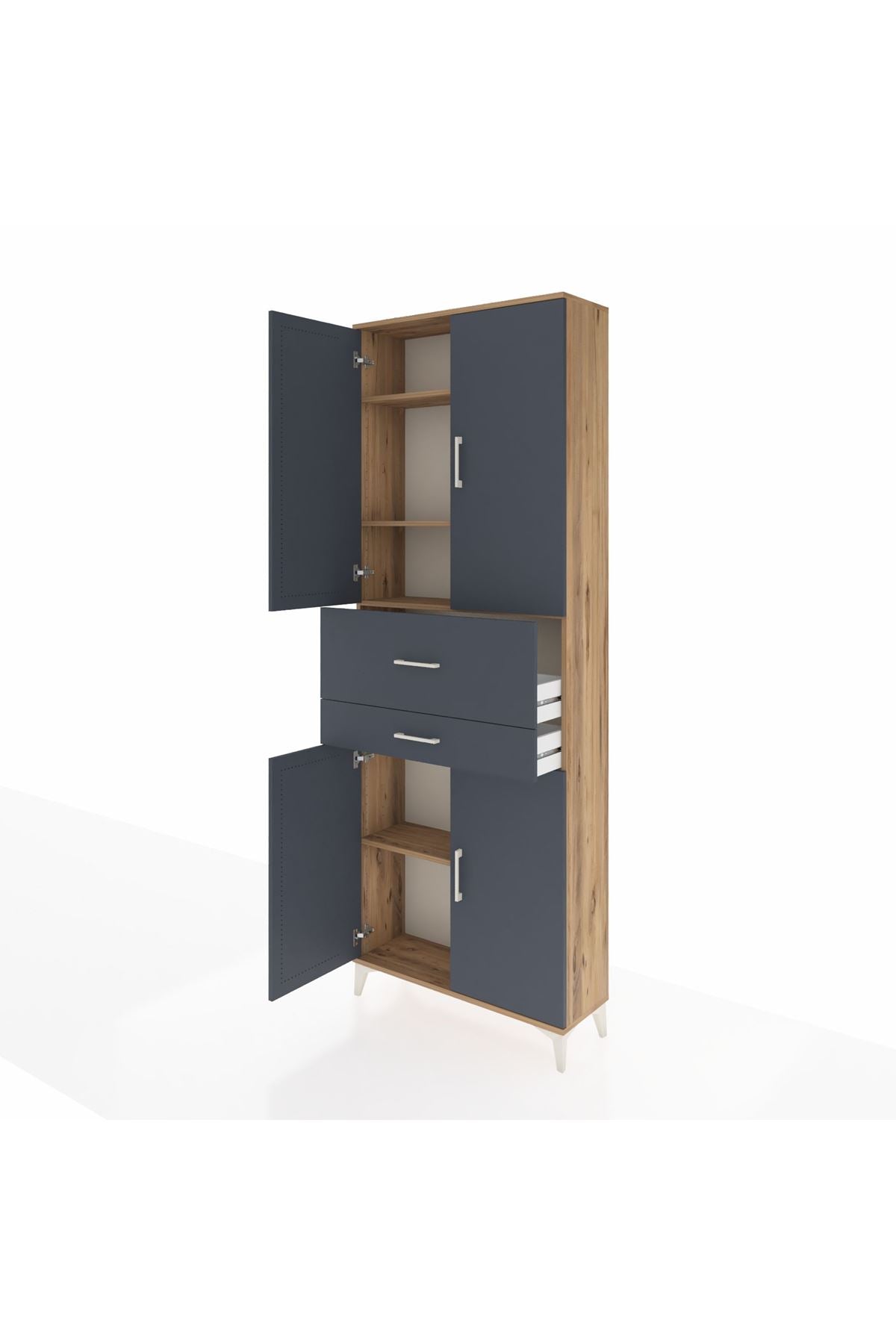 Arges Dolap 4 Raflı 2 Çekmeceli 4 Kapaklı 88x30x243 Çam-Antrasit