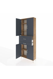 Arges Dolap 4 Raflı 2 Çekmeceli 4 Kapaklı 88x30x243 Çam-Antrasit